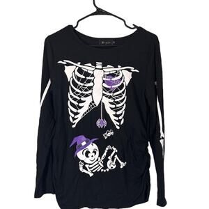 For G & PL Black Maternity Baby Skeleton & Witch Halloween Blouse Women Sz S